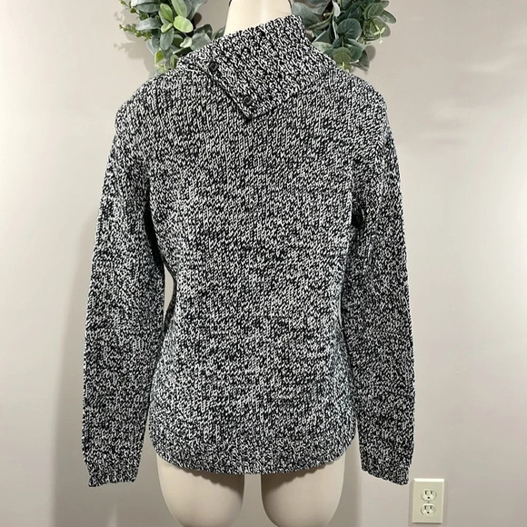 Chaps Sweater Asymmetrical Foldover Collar Turtleneck Black and White M - Picture 6 of 16